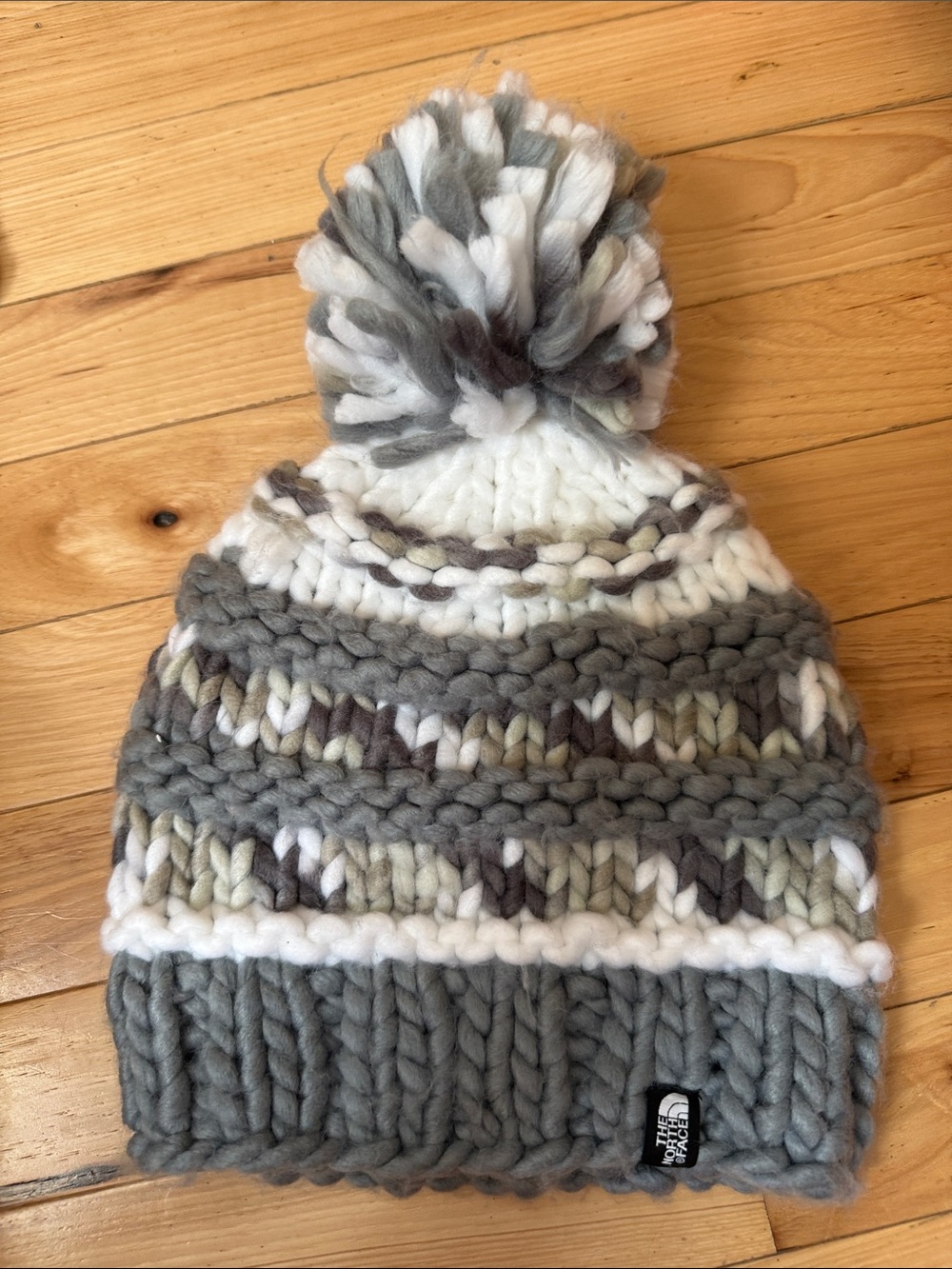 The North Face Gray & White Pom Beanie